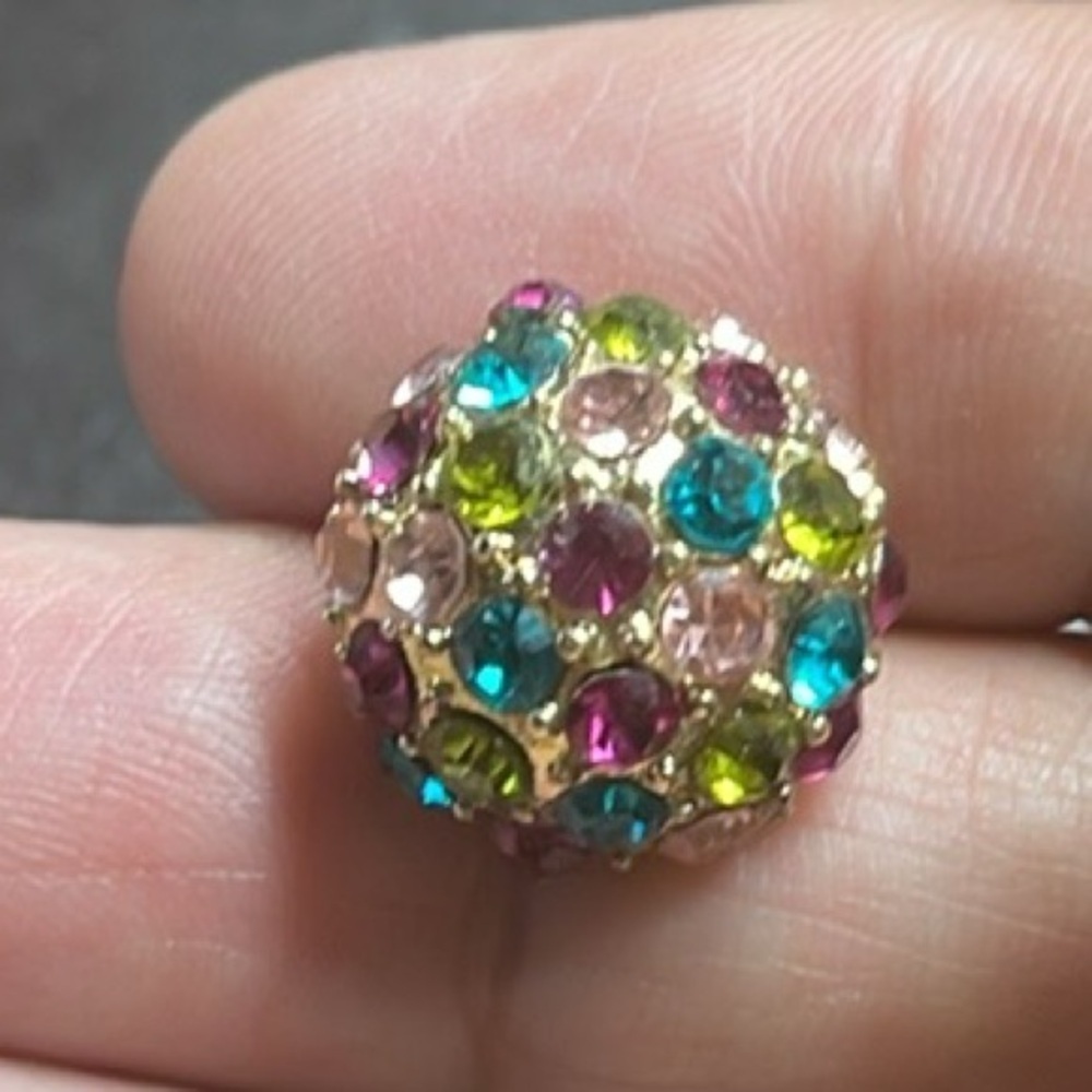 Confetti Dome Colorful Rhinestones Pierce Earrings. - Picture 2 of 4